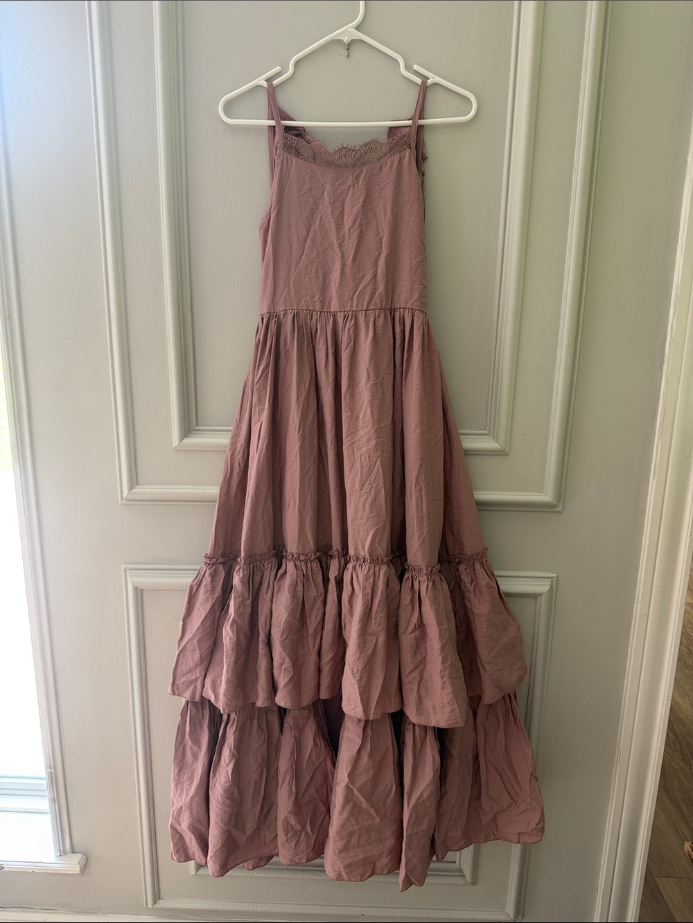Girls Mauve Tiered Maxi Dress with Lace Trim